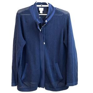 Zenergy by Chicos Navy Open Knit Zip Up Sweater size 1 Medium